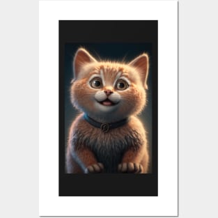 cute cat smiling - brown Posters and Art